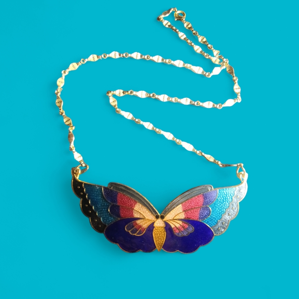 Vintage Enamel Butterfly Necklace